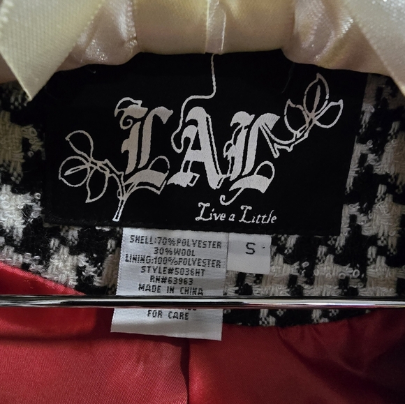 Live a Little LAL Houndstooth Jacket Size Small Wool Blend - Picture 8 of 8